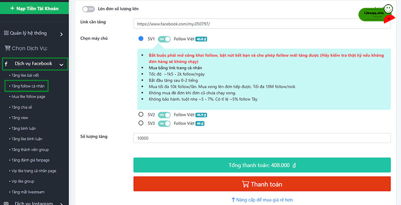 Tăng follow facebook không tụt trên máy tính
