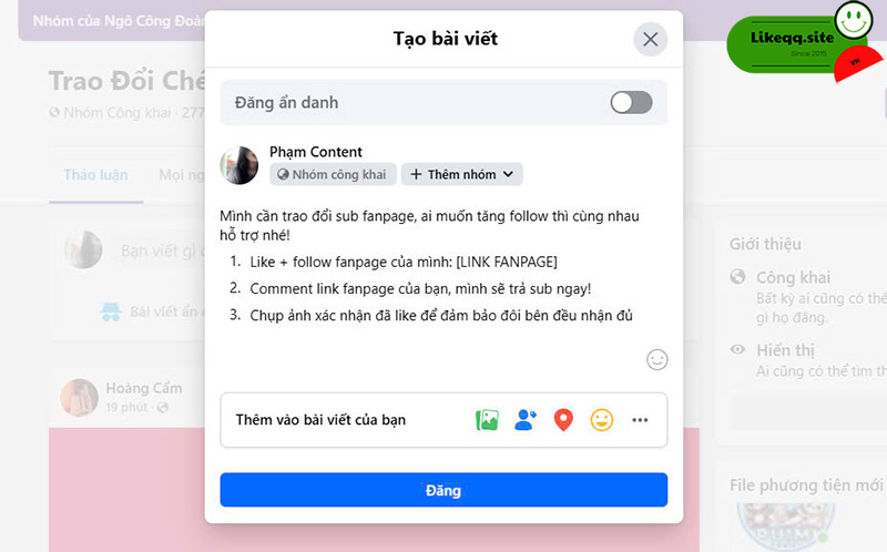 Hack like fanpage mới nhất trao đổi sub