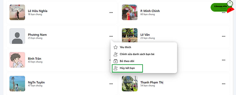 Câu hỏi liên quan hủy fl facebook hàng loạt