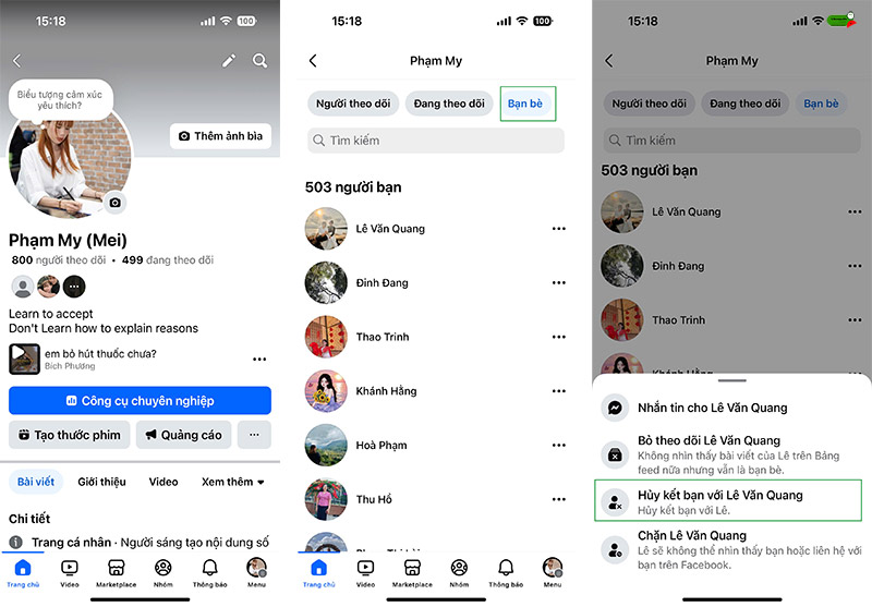Hủy follow facebook thủ công