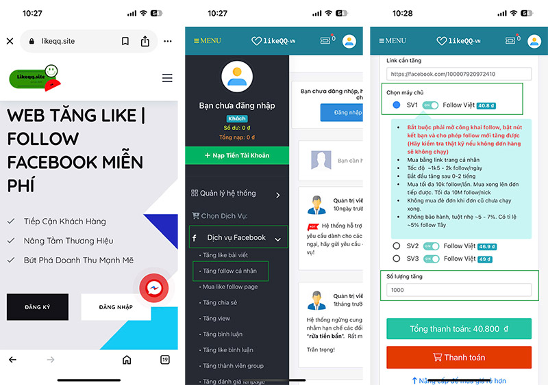 Tăng follow facebook trên điện thoại